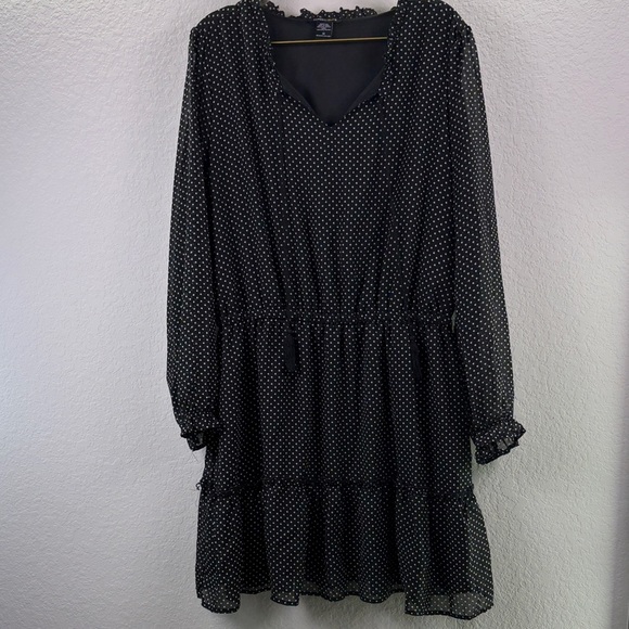 Robert Louis Dresses & Skirts - Robert Louis Black White Polka Dot Long Sleeve Mini Dress 2X Party Wedding Event